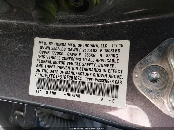 19XFC1F31GE201674 2016 HONDA CIVIC - Image 8