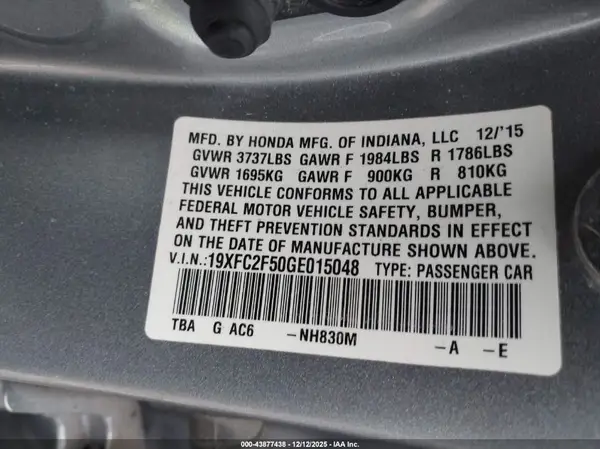 19XFC2F50GE015048 2016 HONDA CIVIC - Image 8