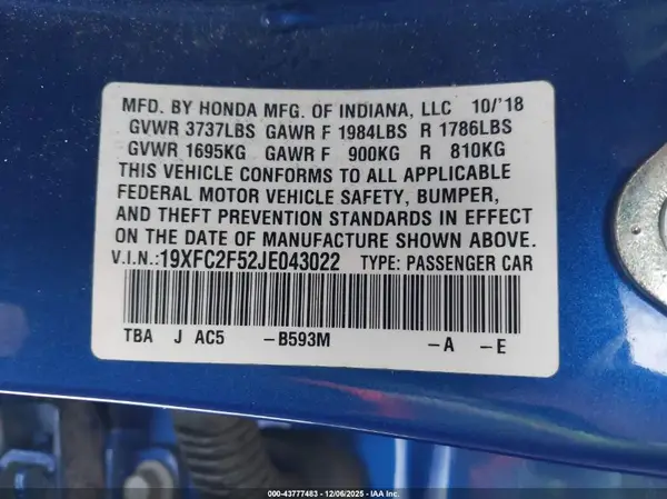 19XFC2F52JE043022 2018 HONDA CIVIC - Image 8
