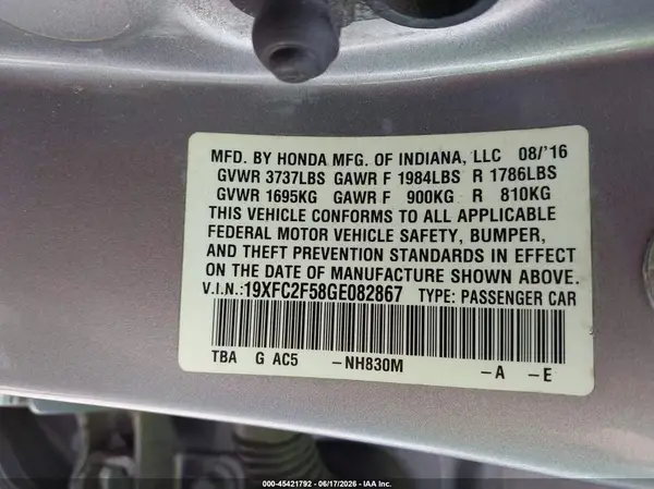 19XFC2F58GE082867 2016 HONDA CIVIC - Image 8