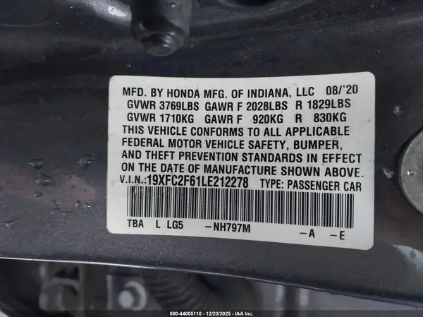 19XFC2F61LE212278 2020 HONDA CIVIC - Image 8