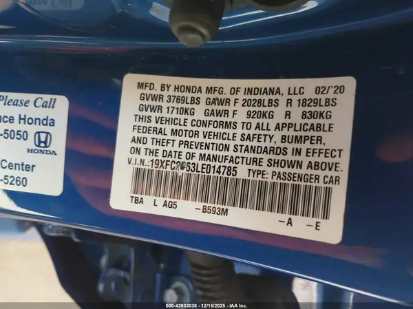 19XFC2F63LE014785 2020 HONDA CIVIC - Image 8