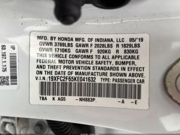 19XFC2F65KE041633 2019 HONDA CIVIC - Image 8