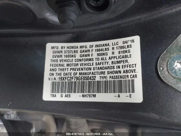 19XFC2F79GE050432 2016 HONDA CIVIC - Image 8