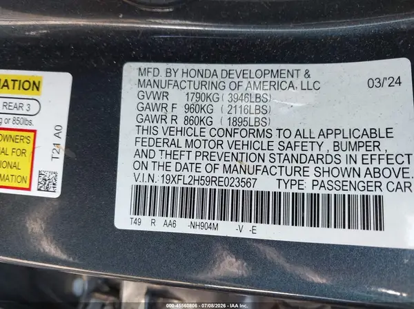 19XFL2H59RE023567 2024 HONDA CIVIC - Image 8