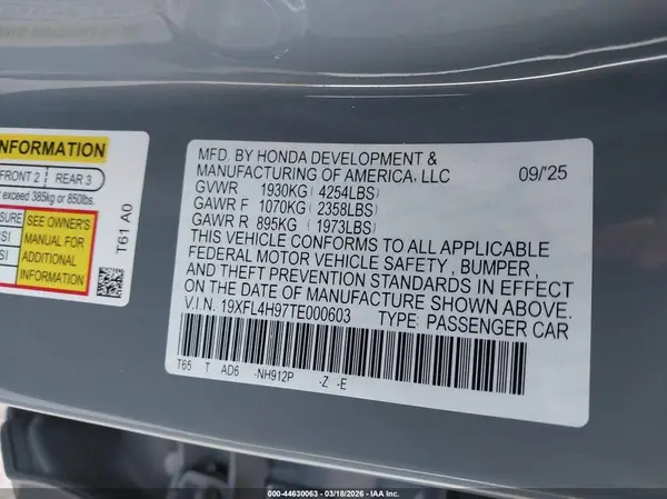 19XFL4H97TE000603 2026 HONDA CIVIC - Image 8