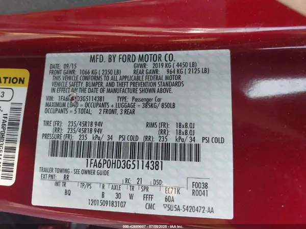 1FA6P0HD3G5114381 2016 FORD FUSION - Image 8