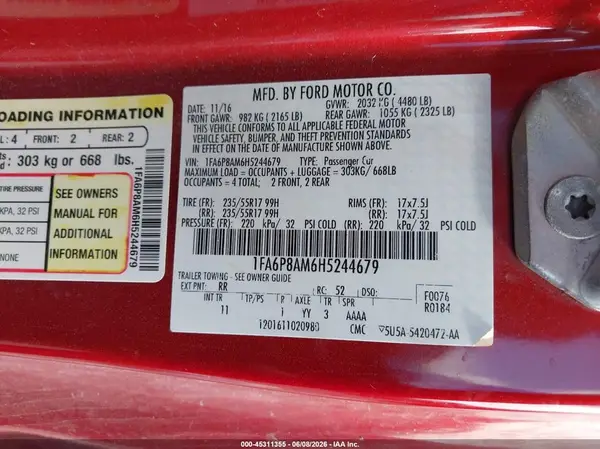 1FA6P8AM6H5244679 2017 FORD MUSTANG - Image 8