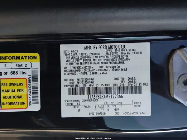 1FA6P8CFXM5122366 2021 FORD MUSTANG - Image 8