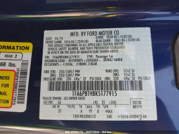 1FA6P8TH8K5177915 2019 FORD MUSTANG - Image 8