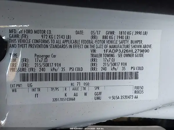 1FADP3J26HL279890 2017 FORD FOCUS - Image 8