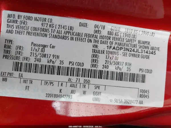 1FADP3N24JL314345 2018 FORD FOCUS - Image 8