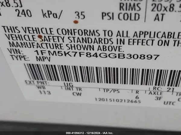 1FM5K7F84GGB30897 2016 FORD EXPLORER - Image 8