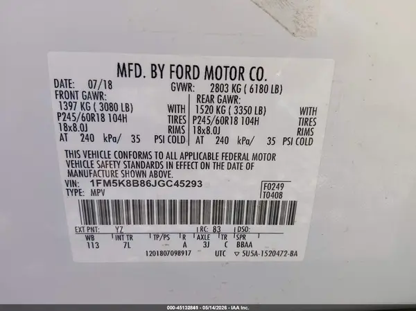 1FM5K8B86JGC45293 2018 FORD EXPLORER - Image 8