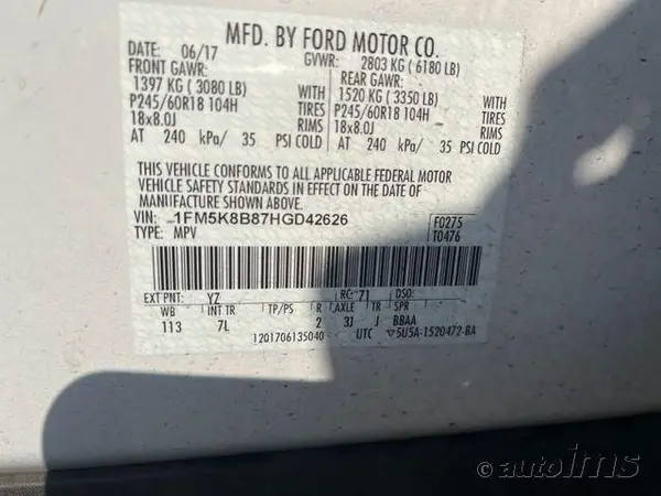 1FM5K8B87HGD42626 2017 FORD EXPLORER - Image 8