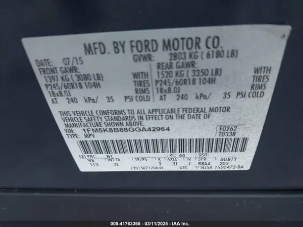 1FM5K8B88GGA42964 2016 FORD EXPLORER - Image 8