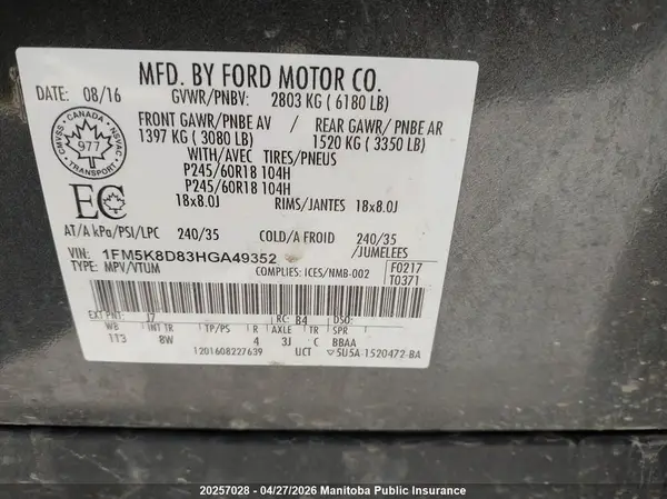 1FM5K8D83HGA49352 2017 FORD EXPLORER - Image 8