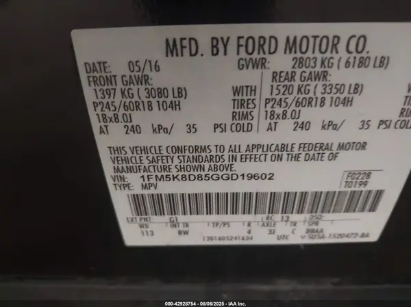 1FM5K8D85GGD19602 2016 FORD EXPLORER - Image 8