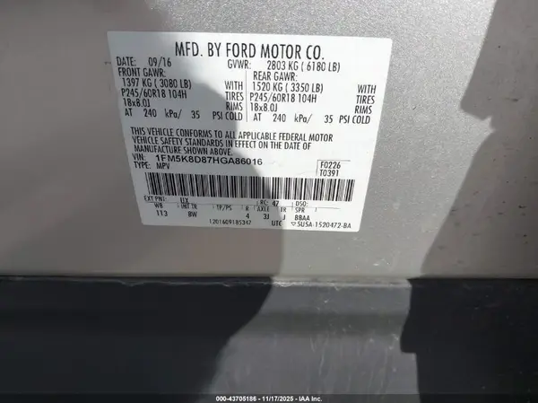 1FM5K8D87HGA86016 2017 FORD EXPLORER - Image 8