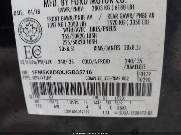 1FM5K8D8XJGB35716 2018 FORD EXPLORER - Image 8