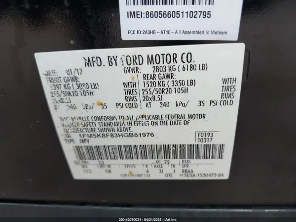1FM5K8F83HGB81976 2017 FORD EXPLORER - Image 8