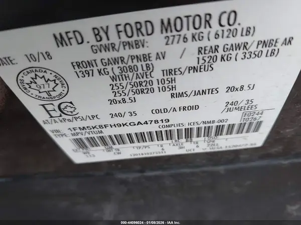 1FM5K8FH9KGA47819 2019 FORD EXPLORER - Image 8