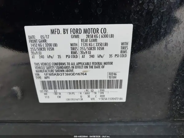 1FM5K8GT3HGD16764 2017 FORD EXPLORER - Image 8