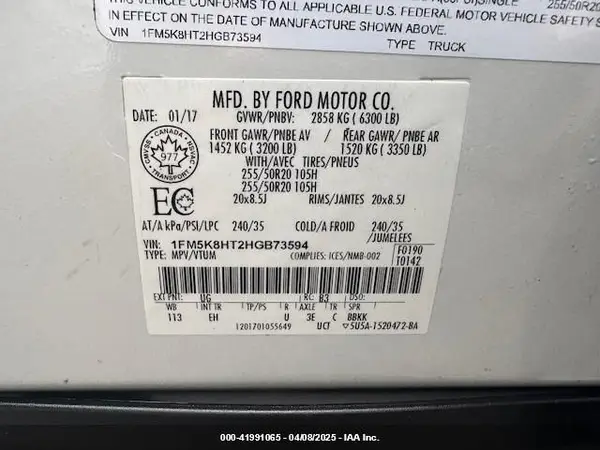 1FM5K8HT2HGB73594 2017 FORD EXPLORER - Image 8