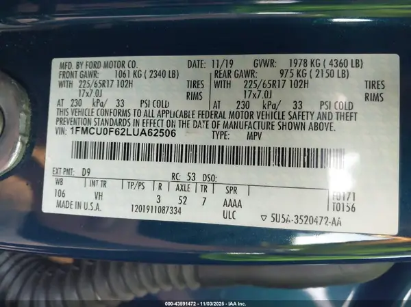 1FMCU0F62LUA62506 2020 FORD ESCAPE - Image 8