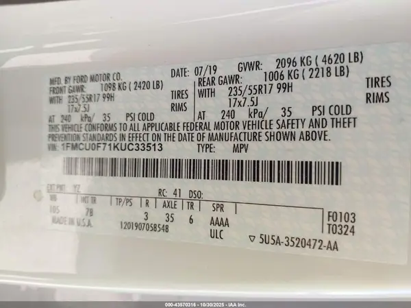 1FMCU0F71KUC33513 2019 FORD ESCAPE - Image 8