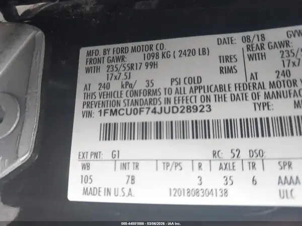 1FMCU0F74JUD28923 2018 FORD ESCAPE - Image 8