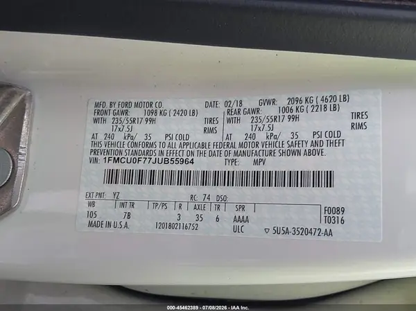 1FMCU0F77JUB55964 2018 FORD ESCAPE - Image 8