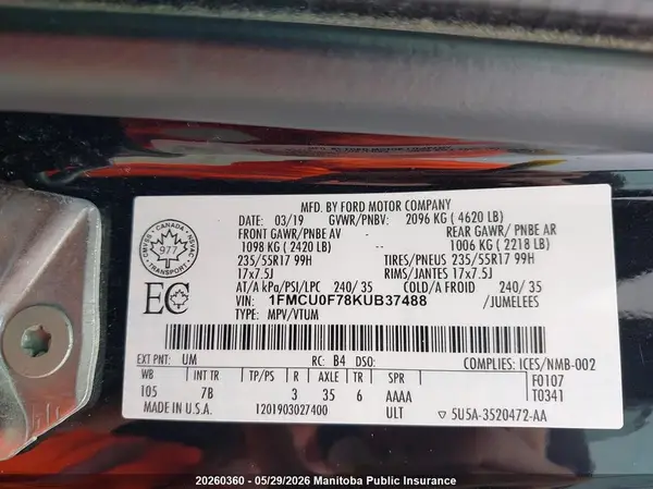 1FMCU0F78KUB37488 2019 FORD ESCAPE - Image 8