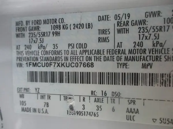 1FMCU0F7XKUC07668 2019 FORD ESCAPE - Image 1