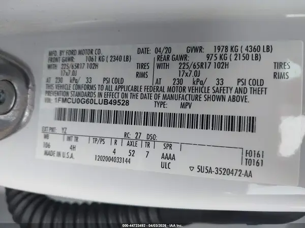 1FMCU0G60LUB49528 2020 FORD ESCAPE - Image 8