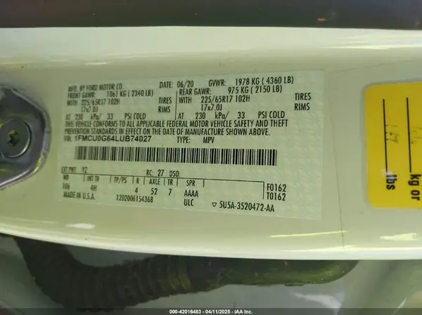 1FMCU0G64LUB74027 2020 FORD ESCAPE - Image 8