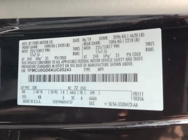 1FMCU0GD6KUC05243 2019 FORD ESCAPE - Image 2