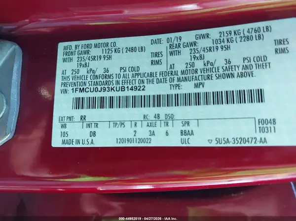 1FMCU0J93KUB14922 2019 FORD ESCAPE - Image 8