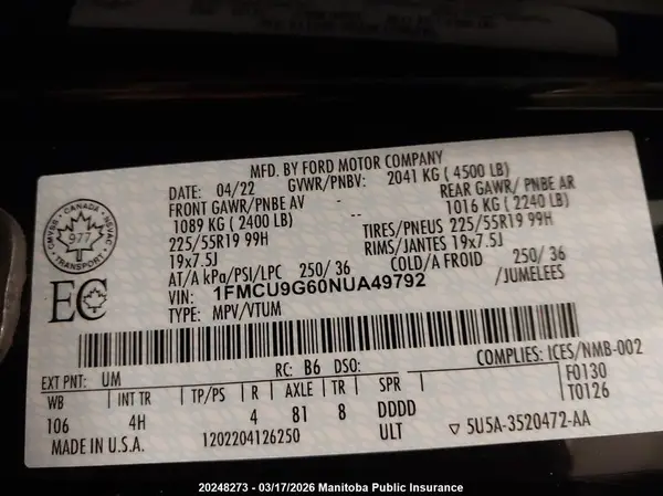 1FMCU9G60NUA49792 2022 FORD ESCAPE - Image 8