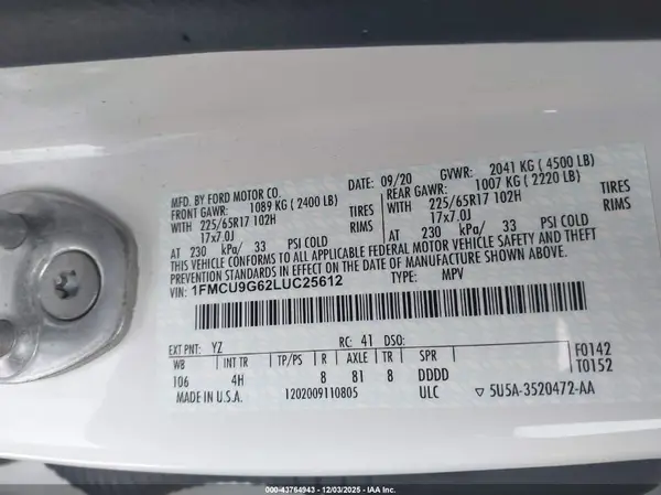 1FMCU9G62LUC25612 2020 FORD ESCAPE - Image 8