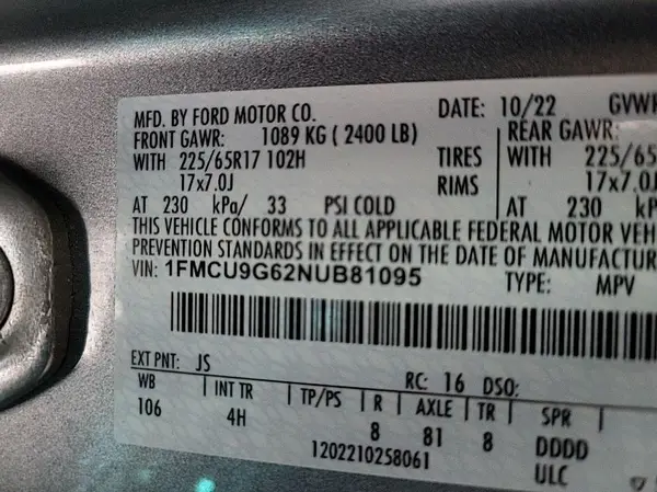 1FMCU9G62NUB81095 2022 FORD ESCAPE - Image 2