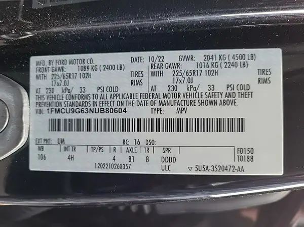 1FMCU9G63NUB80604 2022 FORD ESCAPE - Image 2
