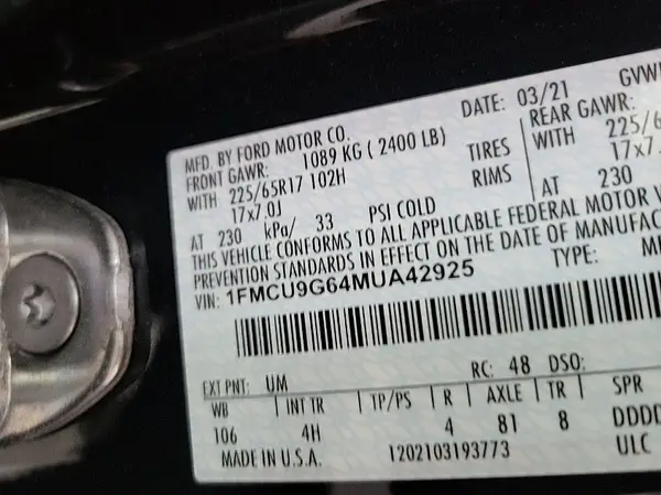 1FMCU9G64MUA42925 2021 FORD ESCAPE - Image 2