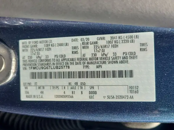 1FMCU9G67LUB25778 2020 FORD ESCAPE - Image 2
