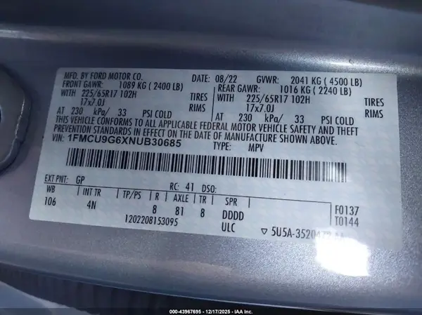 1FMCU9G6XNUB30685 2022 FORD ESCAPE - Image 8