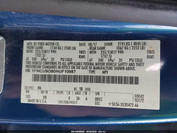 1FMCU9G90HUF10987 2017 FORD ESCAPE - Image 8