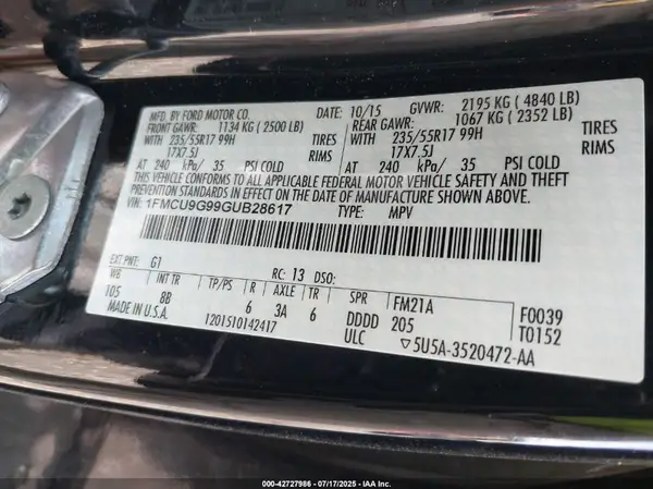 1FMCU9G99GUB28617 2016 FORD ESCAPE - Image 8