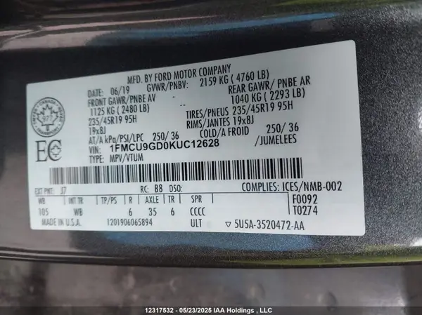 1FMCU9GD0KUC12628 2019 FORD ESCAPE - Image 8
