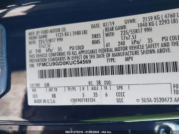 1FMCU9GD0KUC54569 2019 FORD ESCAPE - Image 8