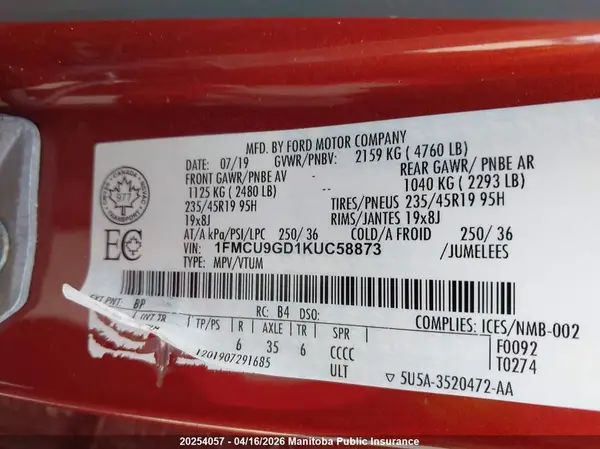 1FMCU9GD1KUC58873 2019 FORD ESCAPE - Image 8